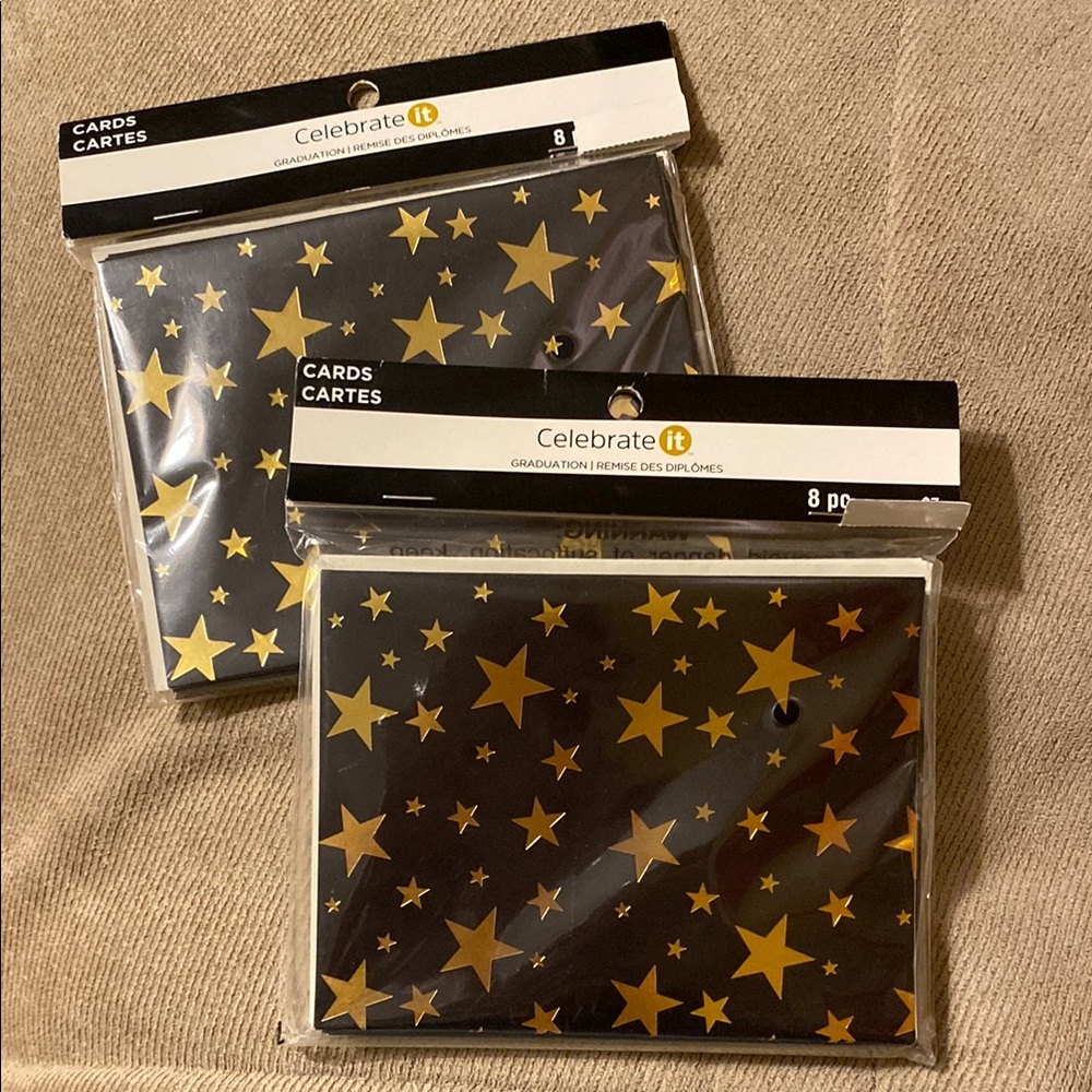 Celebrate It Black and Gold Star Graduation Cards